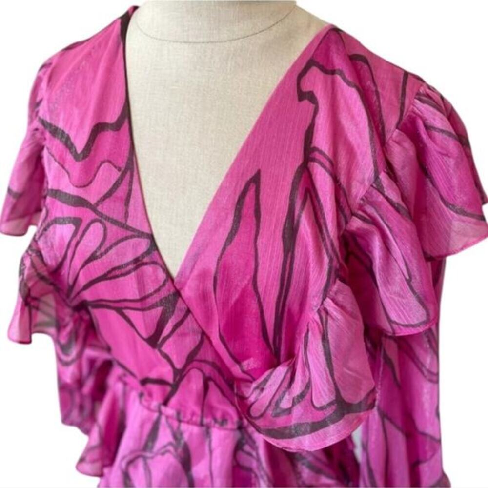 TED BAKER Victoir Shimmer Abstract Tie Back Pinafore Ruffle Dress 3 NWT $445 - Picture 9 of 13